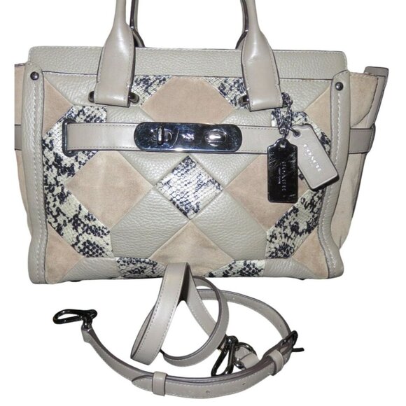 Coach 2015 Swagger 27 Patchwork Soft Suede & Exotic Embossed Leather 2 Way Tote - Picture 1 of 15